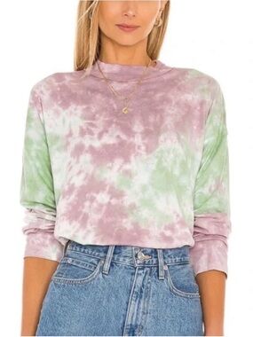 Free People Tie-Dye Long Sleeve Crewneck Top in Lavender & Mint